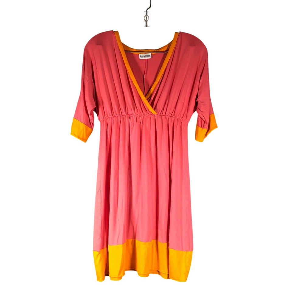 Marvin Richards Colorblock Dress‎ Womens 4 Pink Orange Good V-Neck Empire Waist